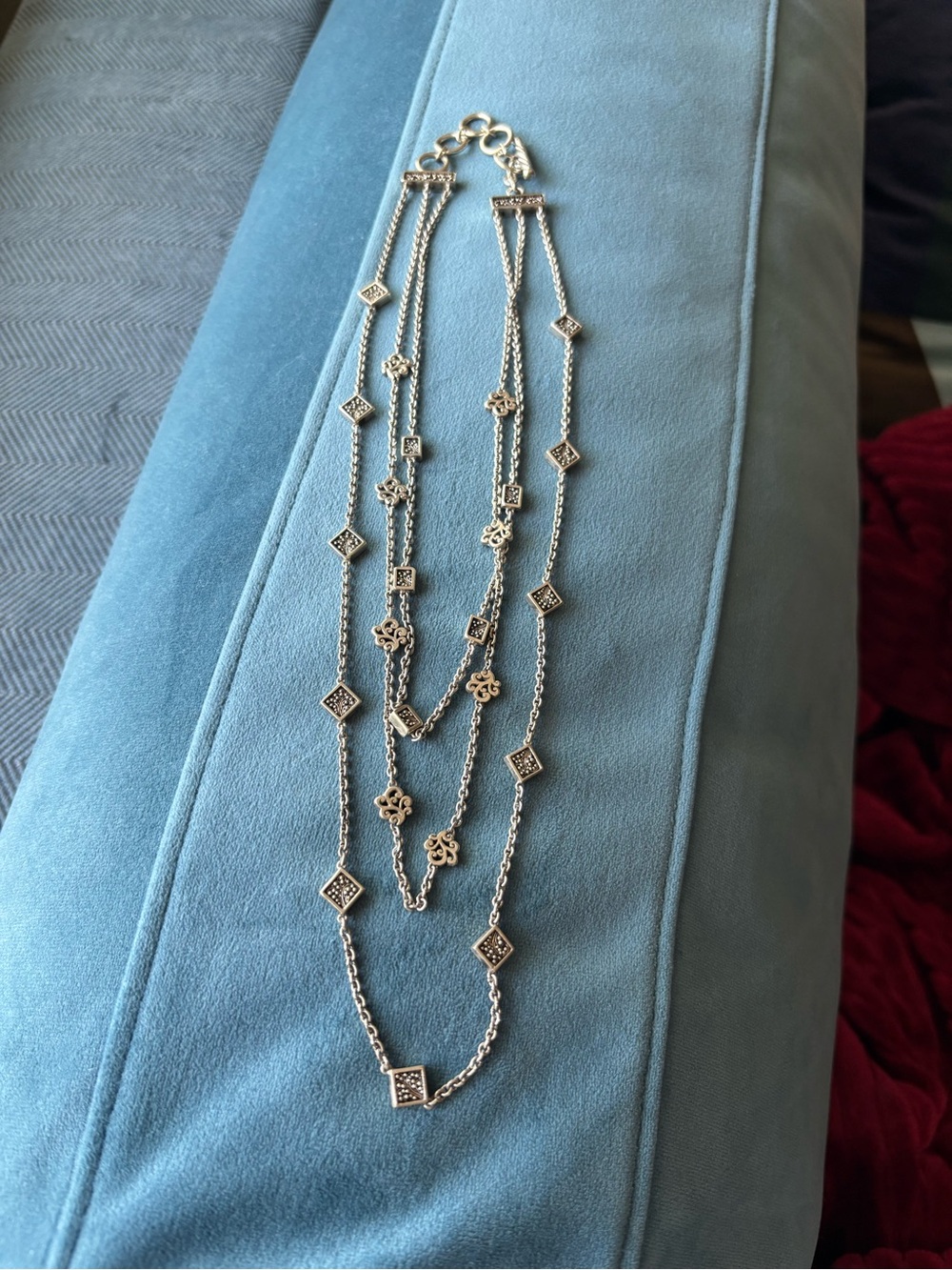Vintage Silver Station Necklace with Decorative Charms